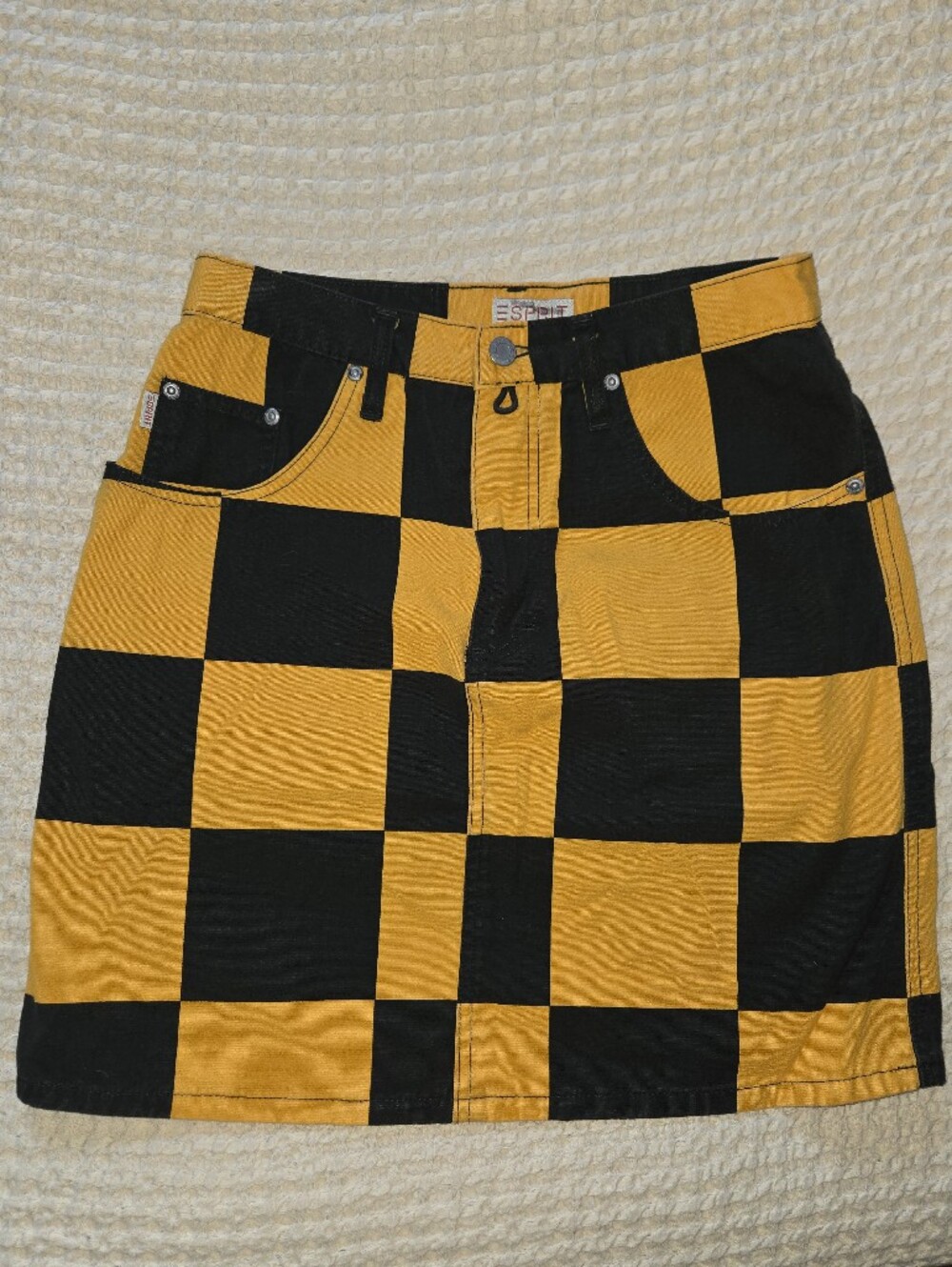 Esprit Black and Yellow Checkerboard Mini Skirt